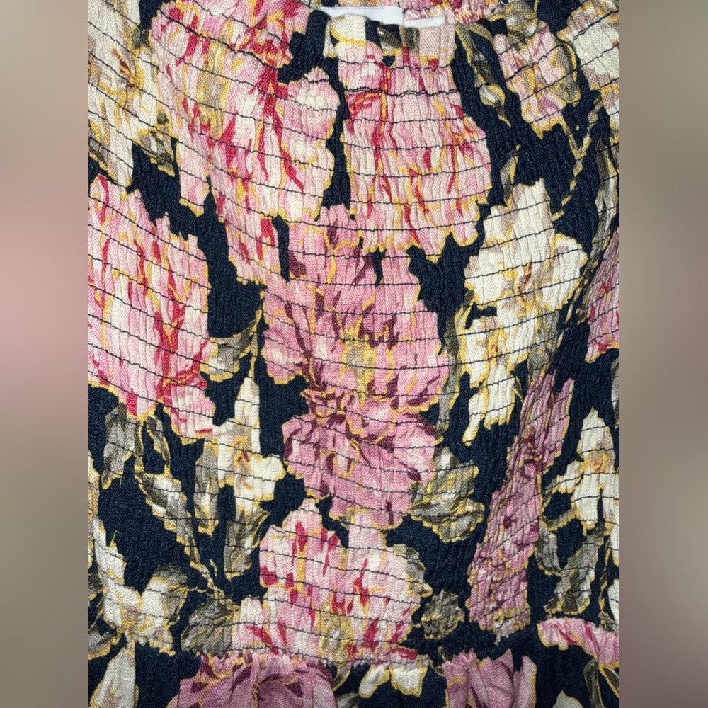 PETAL + PUP Smocked Long Sleeve Floral Maxi Dress in Navy and Pink Size XL - Picture 4 of 5